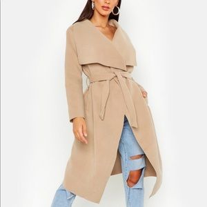 Boohoo belted waterfall jacket